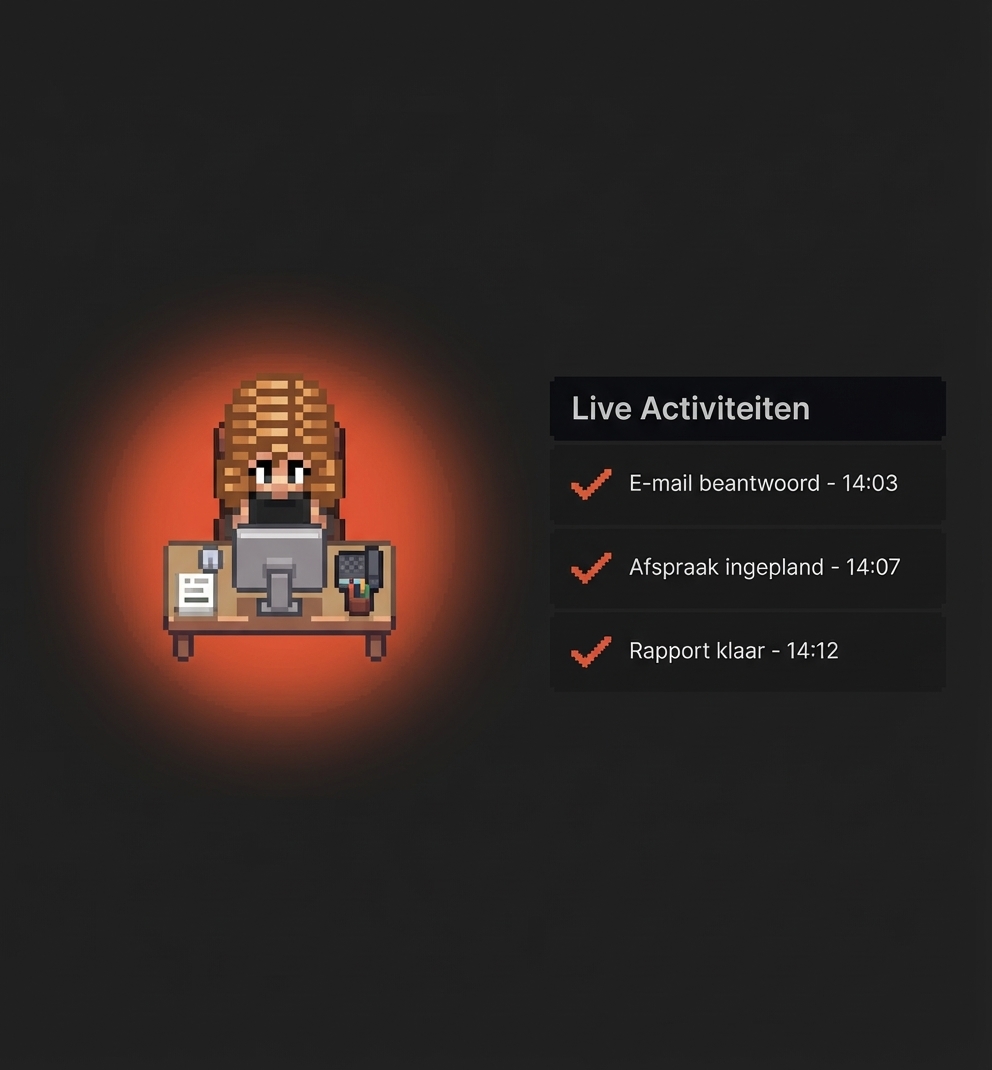 Fiksy werkt in haar kantoor